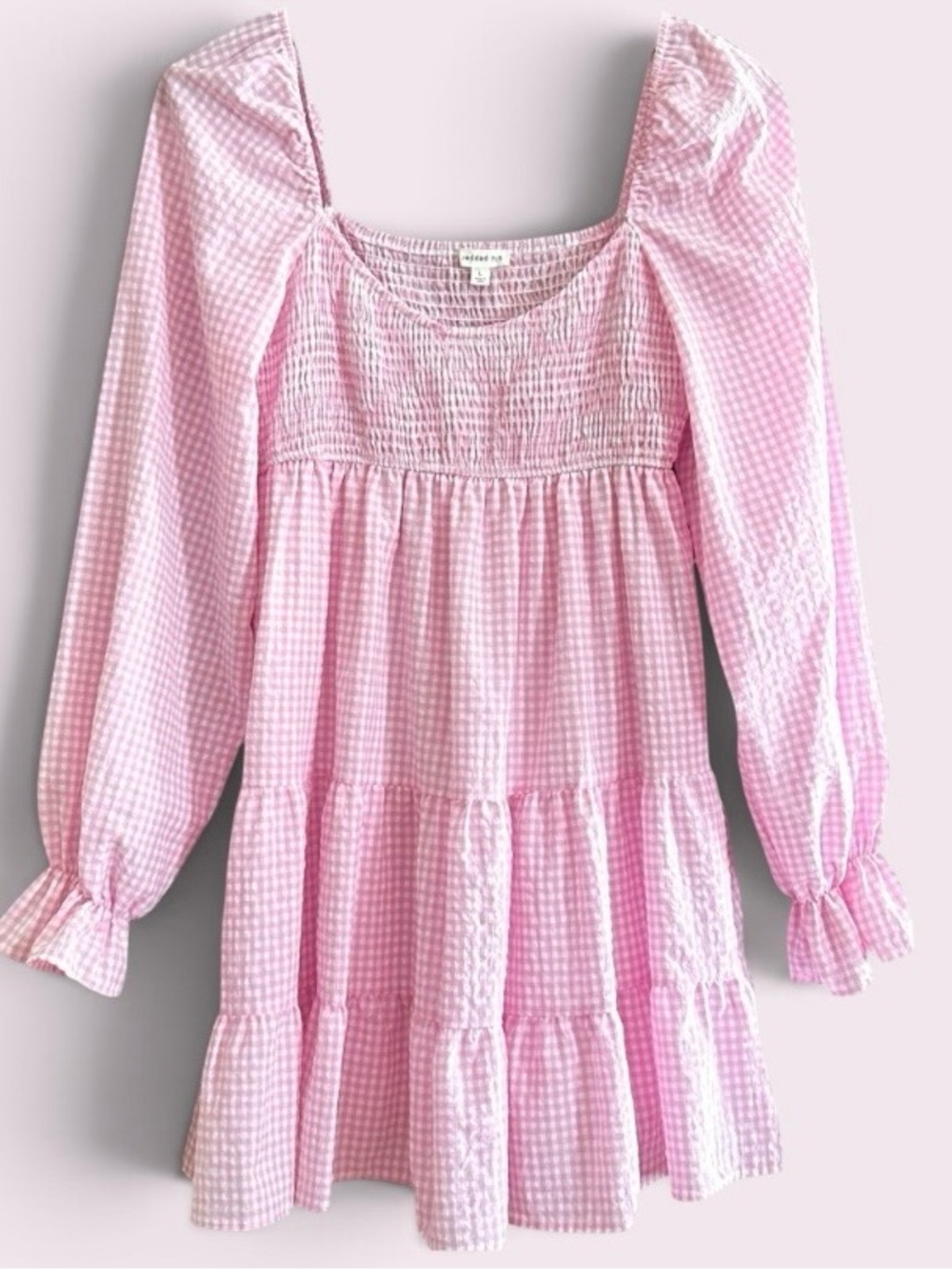 Blu Pepper Light Pink Gingham Smocked Mini Dress, Jr.L